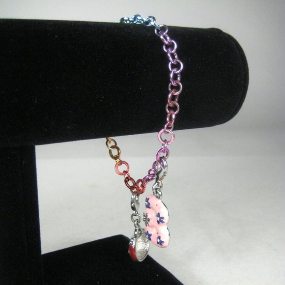 High Intensity Bracelet Silvertone 7.5 In Metal Charm Pink Letter B Rhinestones - Picture 1 of 6